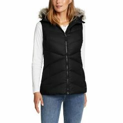 Women's Eddie Bauer Faux-Fur Hood Classic Down Vest Salsa