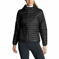 Women's Eddie Bauer Microlight Hooded Down Puffer Jacket Black